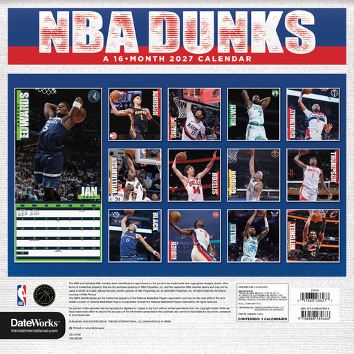 NBA Dunks 2027 Square Wall Calendar