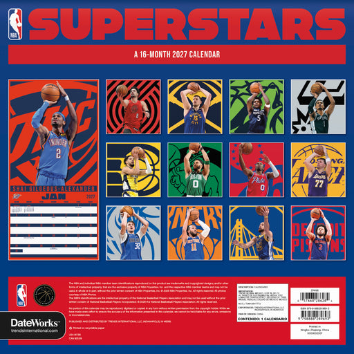 NBA Superstars 2027 Square Wall Calendar