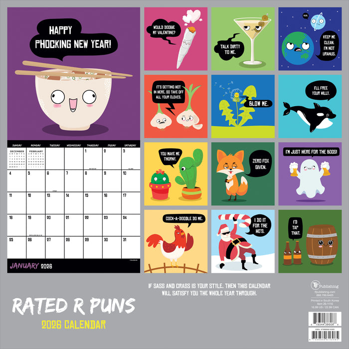 Rated R Puns 2026 Square Wall Calendar