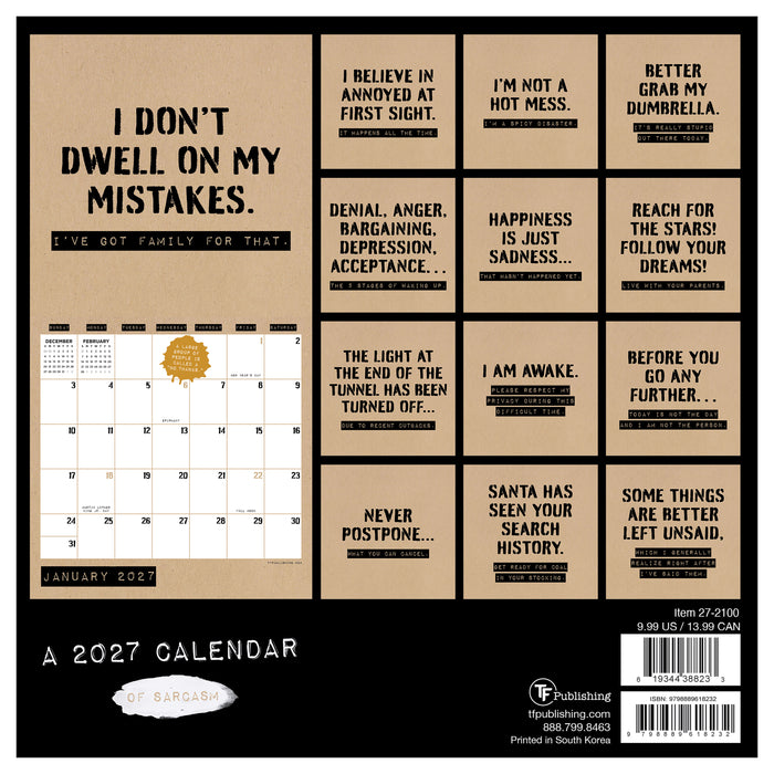 Anti Affirmations and Sarcasm 2027 Mini Wall Calendar