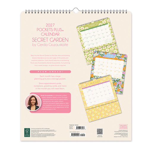 Secret Garden Pockets Plus 2027 Large Wall Calendar