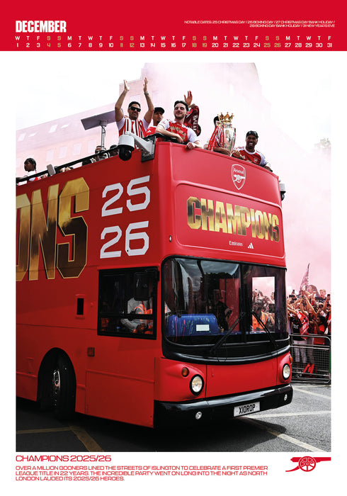 Arsenal Football Club Deluxe 2027 A3 Wall Calendar