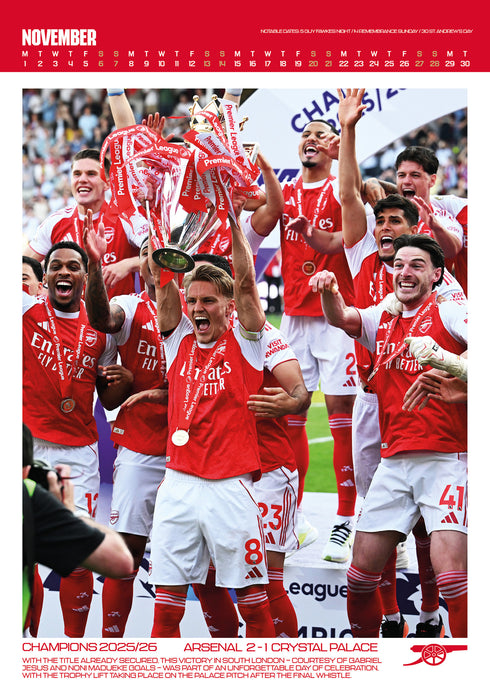 Arsenal Football Club Deluxe 2027 A3 Wall Calendar