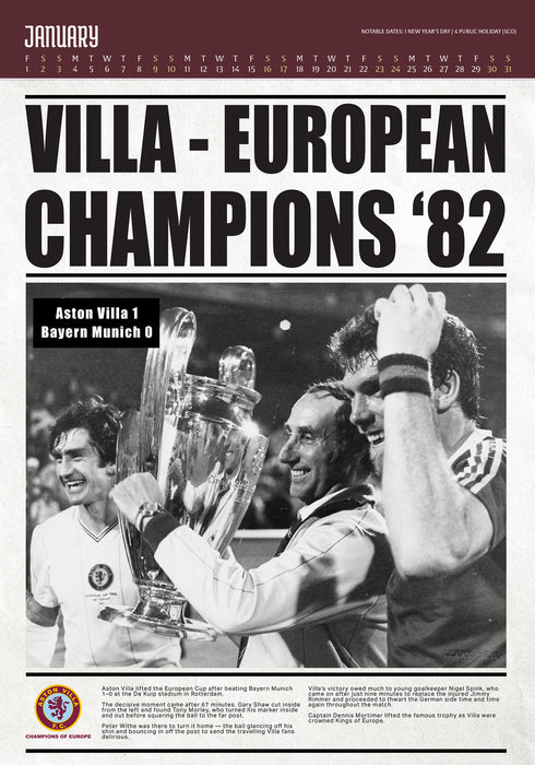 Aston Villa Football Club Deluxe 2027 A3 Wall Calendar