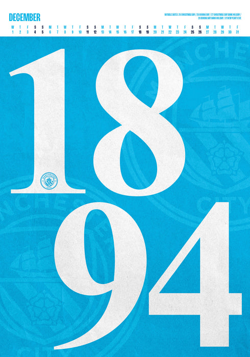 Manchester City Football Club Deluxe 2027 A3 Wall Calendar