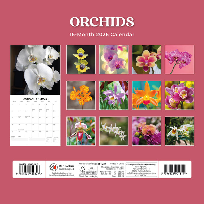 2026 Orchids Wall Calendar