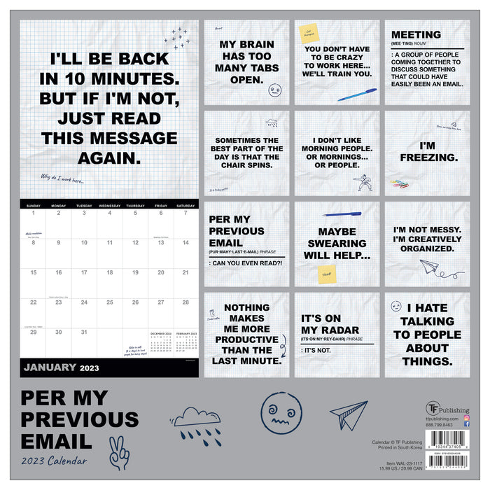 Per My Previous Email 2023 Square Wall Calendar — Calendar Club